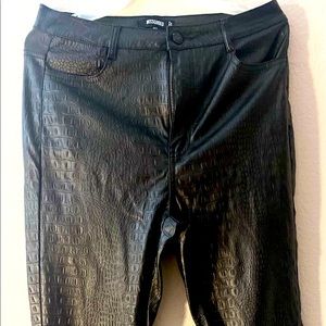 Black faux leather mock croc pants